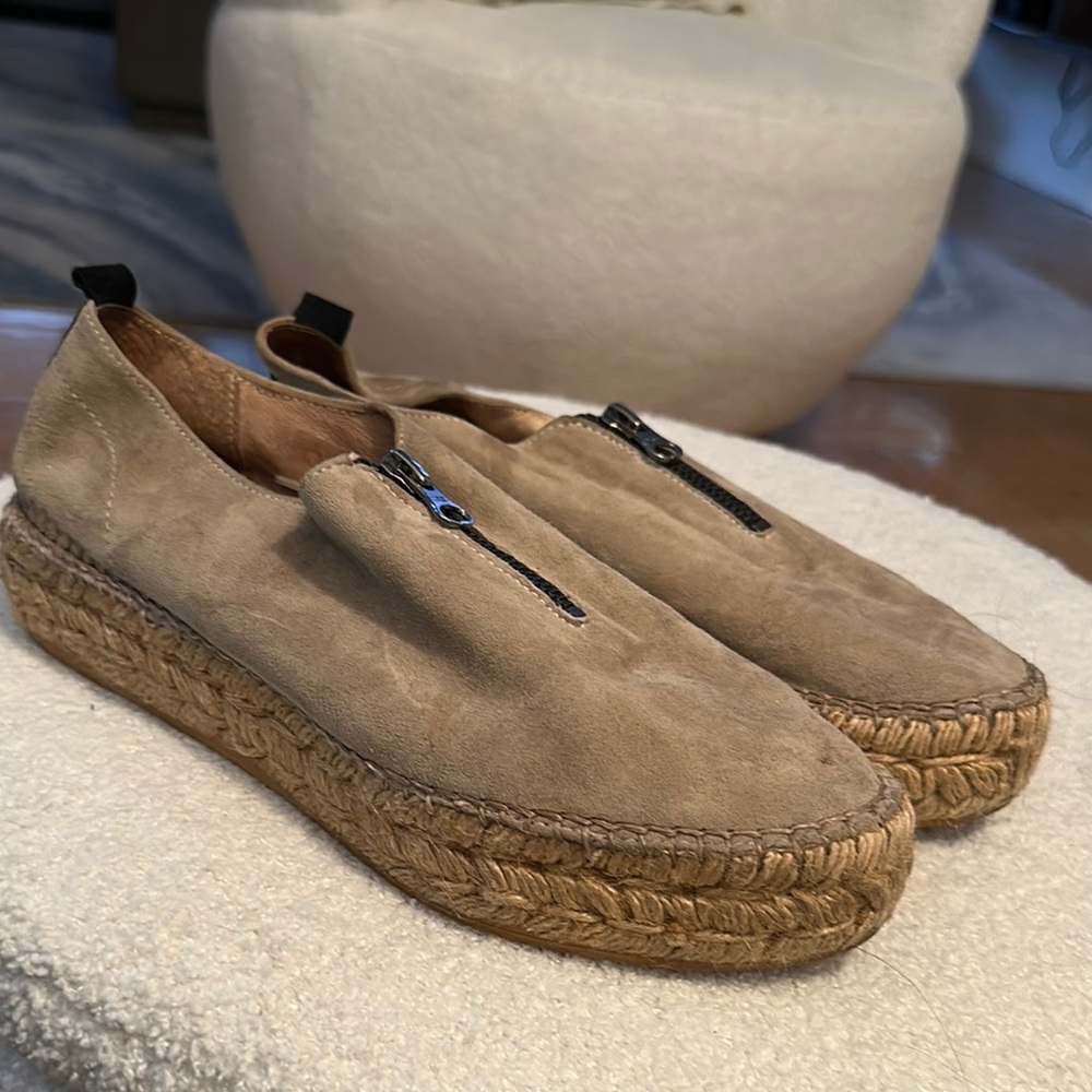 Beige Suede Espadrille Slip-Ons